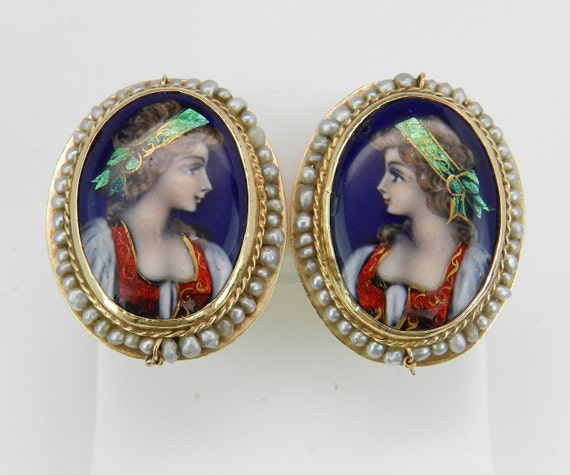 Hand Painted Seed Pearl Clip-On Earrings RARE