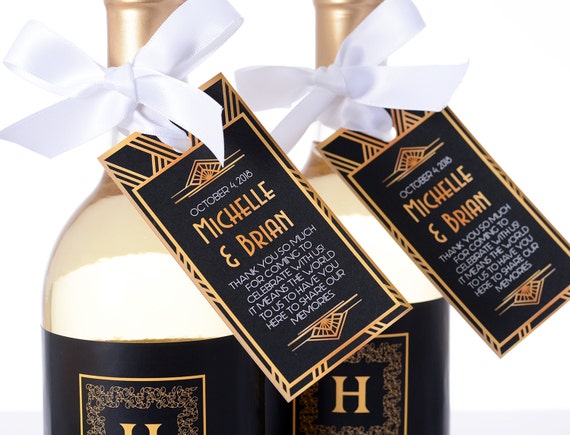 Art Deco Wedding Tags - Wine Bottle Tags, Favor Box Tags, Bag Tags - Personalized Gatsby Wedding Favor Tags - Hanging Tags