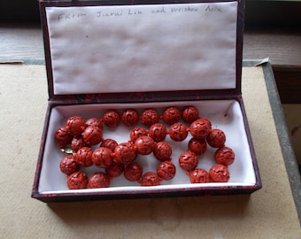 Antique Chinese Cinnabar Carved Beaded Necklace