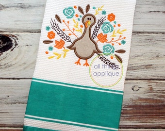Floral Turkey Applique Design - SATIN - 4 Sizes - INSTANT DOWNLOAD