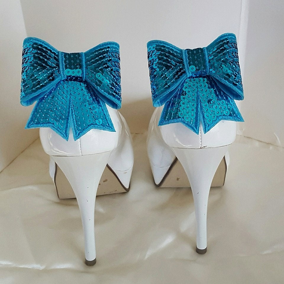 Wedding Shoe Clips Teal Sequins Shoe Clips Satin Bow Shoe