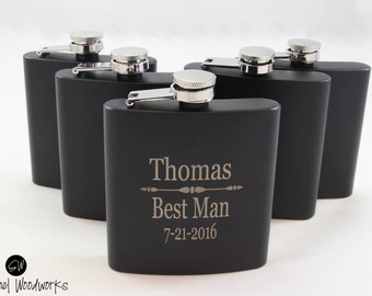 7 pack Groomsmen Gift, Flask Gift Set , Personalized Flask, Engraved Flask, Wedding Party Flask, Monogram Flask, Best Man Gift