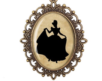 Cinderella Disney Princess Silhouette Fairytale Victorian Cameo Large or Small Handmade Bronze or Silver Necklace Jewellery