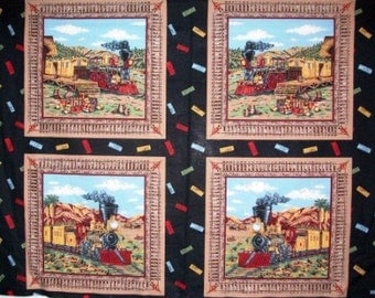 Reserved for Robin, 2 Panels, Antique Train Pillow Panel, Train Fabric, Trains, Rail Road Fabric, Travel Fabric, 01009A