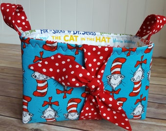 Fabric storage basket, fabric organization basket, Dr. Seuss, Dr. Seuss nursery, Cat in the hat, Dr. Seuss Teacher gift, nursery storage
