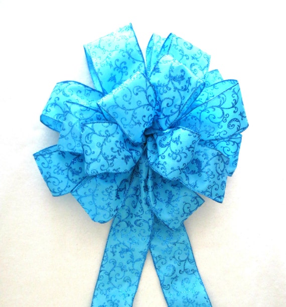 Turquoise Bow Blue Bow Tree Topper Bow Pew Bow Christmas