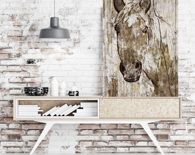 SALE Lady Ann. Extra Large Horse, Unique Horse Wall Decor, Brown Rustic Horse, Large Contemporary Canvas Art Print up to 72" by Irena Orlov