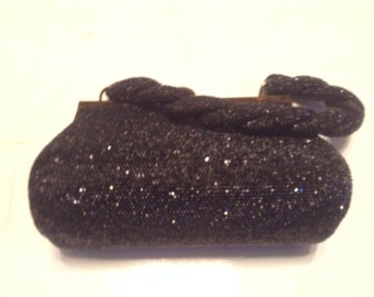 vintage ladie's purse 1940s beaded black with handle