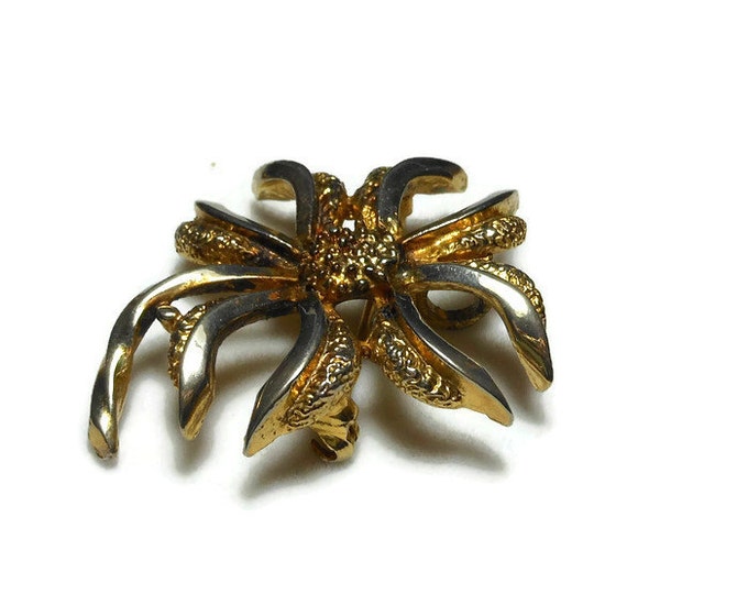 FREE SHIPPING 1950s 60s Rebecca brooch pendant, signed floral two tone gold spray over silver pin pendant combination.