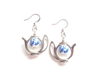 Teapot Earrings, Tea Earrings, Silver Tea Earrings, Tea Lover Gift, Teapot Jewelry, Tea Jewelry, Gift For Her, Gift Idea for Woman