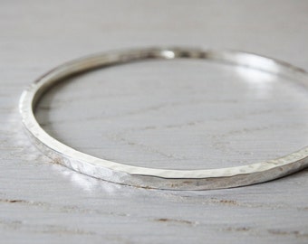 Silver Bangle - Solid Silver Hammered Bangle - Sterling Silver