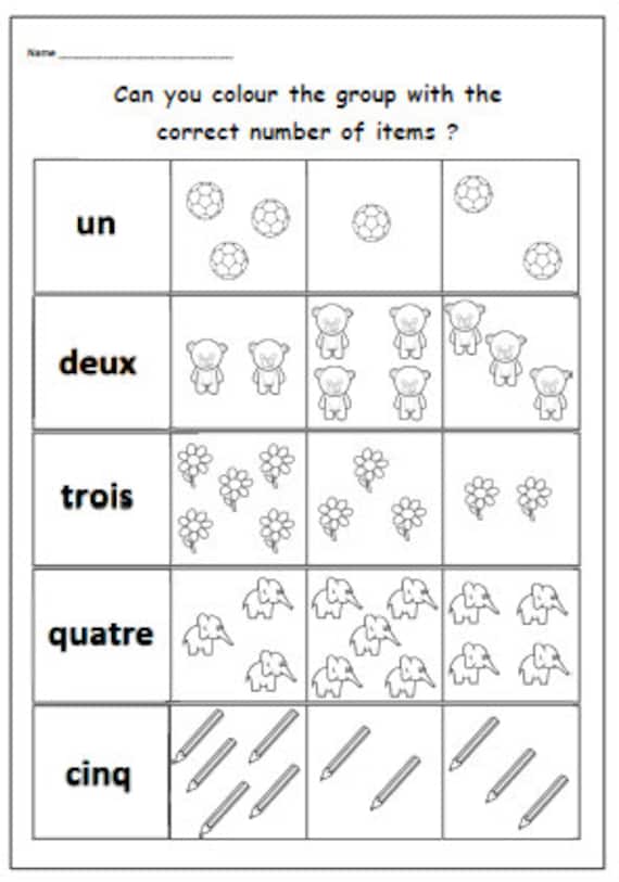 French Number Worksheet With Counting Colouring
