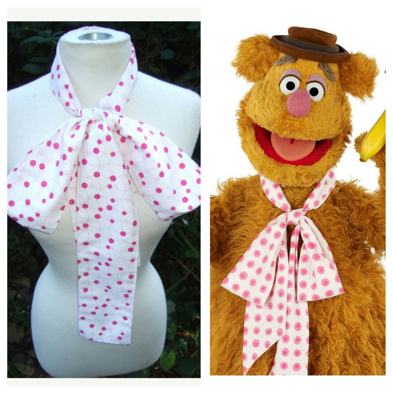 Upcycled Clothing Fozzie Bear Bow Tie The Muppets Pink and