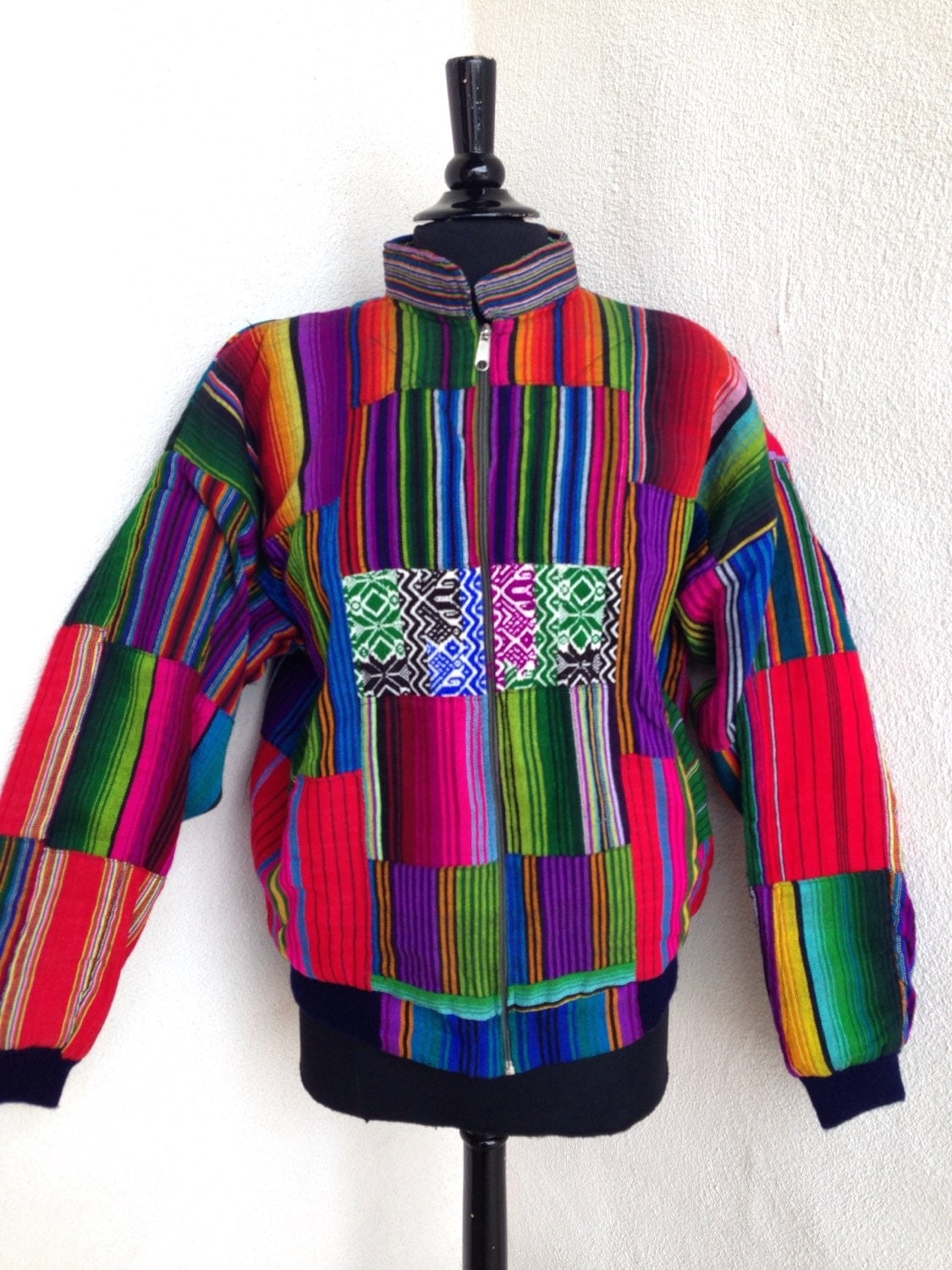 Vintage boho Guatemala made jacket lined pads pockets sz M