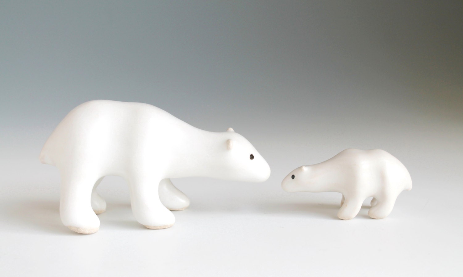 Ceramic Polar Bears a Pair Ceramic Sculpture Polar Bears