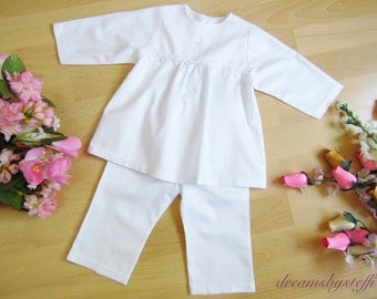 Christening suit fine lace ,100% cotton