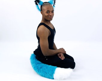 Pawstar FOX YIP Ear & Tail Costume COMBO Big Full Color Wolf Anime Cosplay Black White Light Pastel Electric Turquose Neon Blue Teal 4001