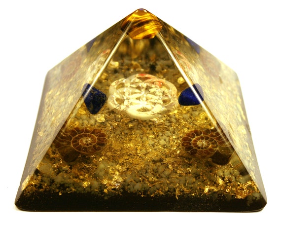 Orgone Pyramid with 24k Gold Jasper Seed of Life by OrgoneEyez