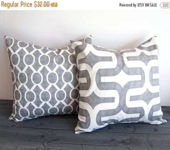 SALE Gray throw pillow covers 16" x 16" pair of cushion covers storm