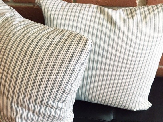 Farmhouse pillow covers 24x24 in set of 2 gray ticking pillow