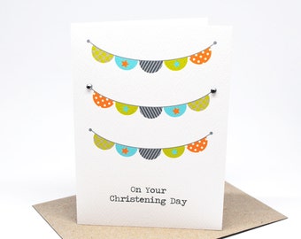 Christening Day Card - Boy - Boys Bunting - BBYCHR014 - Christening Card for a Boy