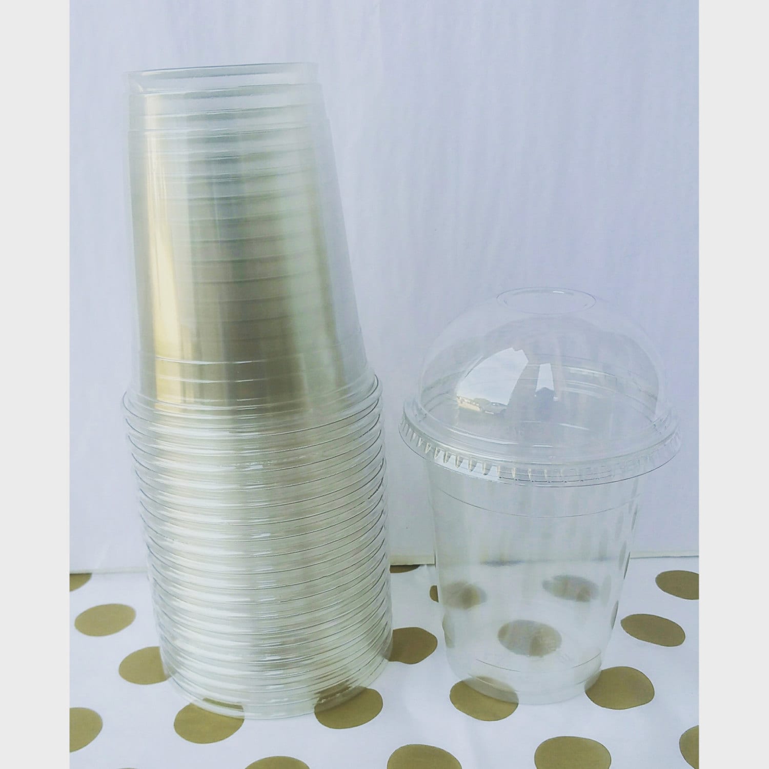 24 Clear Plastic Dome Cups and Lids PopCorn Cups by HelloFaith