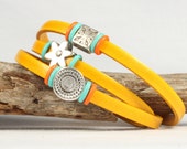 Yellow leather wrap bracelet, Triple wrap leather bracelet, Charm bracelet, Magnetic clasp, CarolMade L77 Yellow leather wrap bracelet, Triple wrap leather bracelet, Charm bracelet, Magnetic clasp, CarolMade L77