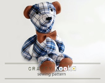 Bear sewing pattern, memory bear pattern, sew your own soft toy Bear - instant download pdf pattern - sewing projects