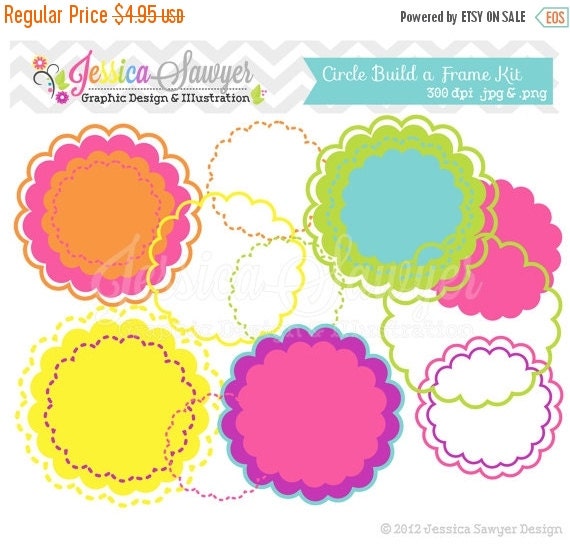 80% OFF - INSTANT DOWNLOAD, build a circle digital frame, round printable tag, scalloped circle, cute frames clipart, for invites, scrapboo Il_570xn