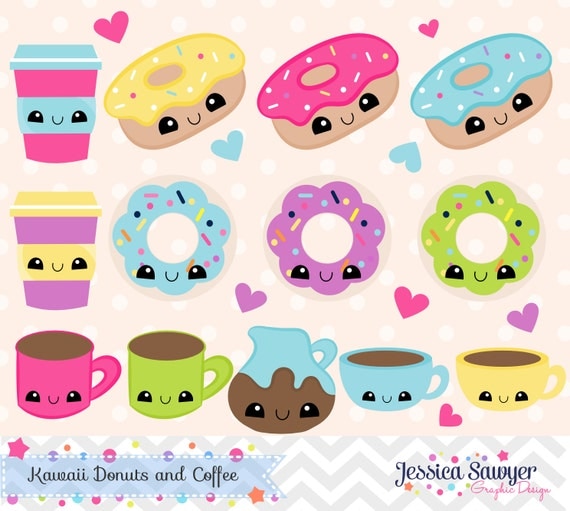 Download INSTANT DOWNLOAD Kawaii Coffee and Donut Clipart and Vectors