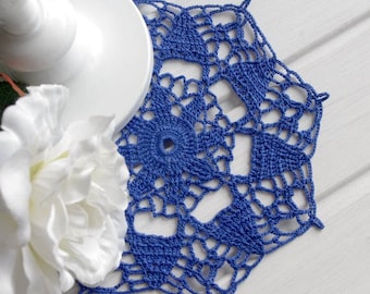 Blue crochet doily Lace doily Handmade centerpiece doily Crochet doilies Table decoration Cotton lace doily 301