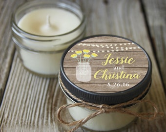 12 - 4 oz Bridal Shower Favor//Mason Jar Wood Favor//Soy Candle Favor//Personalized Bridal Shower Favor//Shower Favor//Candle Favors//