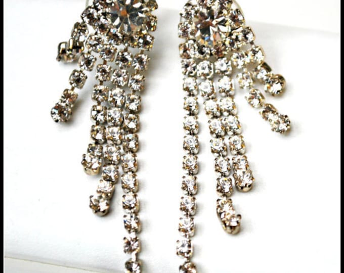 Rhinestone Earrings - Dangle chandelier -Pierced - Wedding Bride - formal Prom - Bling