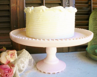 Jeannette Pink Milk Glass Cake Stand/ Wedding Cake Stand /Cupcake Stand/ Vanity/ Shabby Chic Decor/Showers/Birthday /10 Inch
