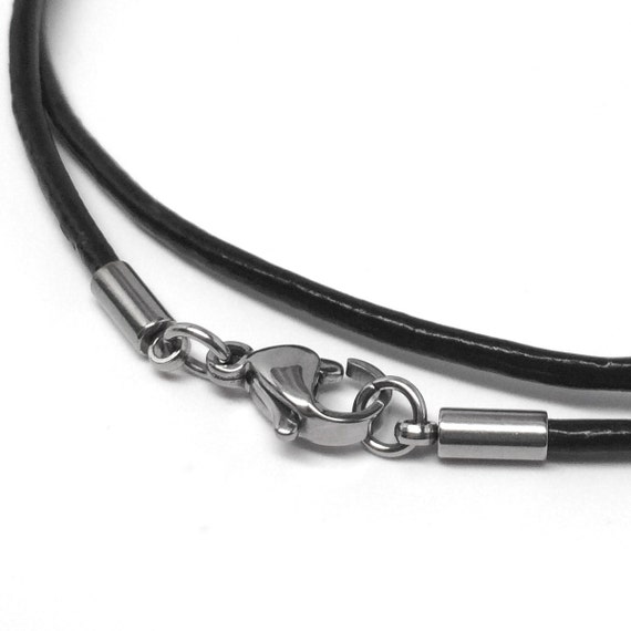 Black Leather Cord Necklace 16 30 Inch 2mm Stainless