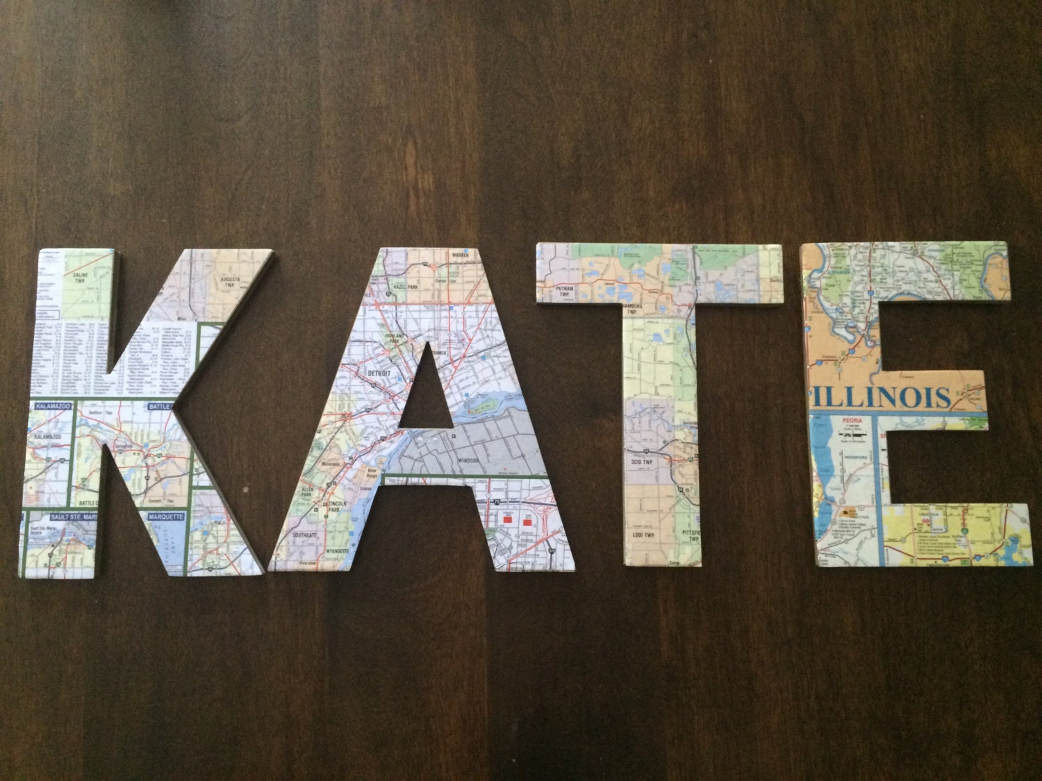 Handmade map letters set of 4 by katieclausing on Etsy