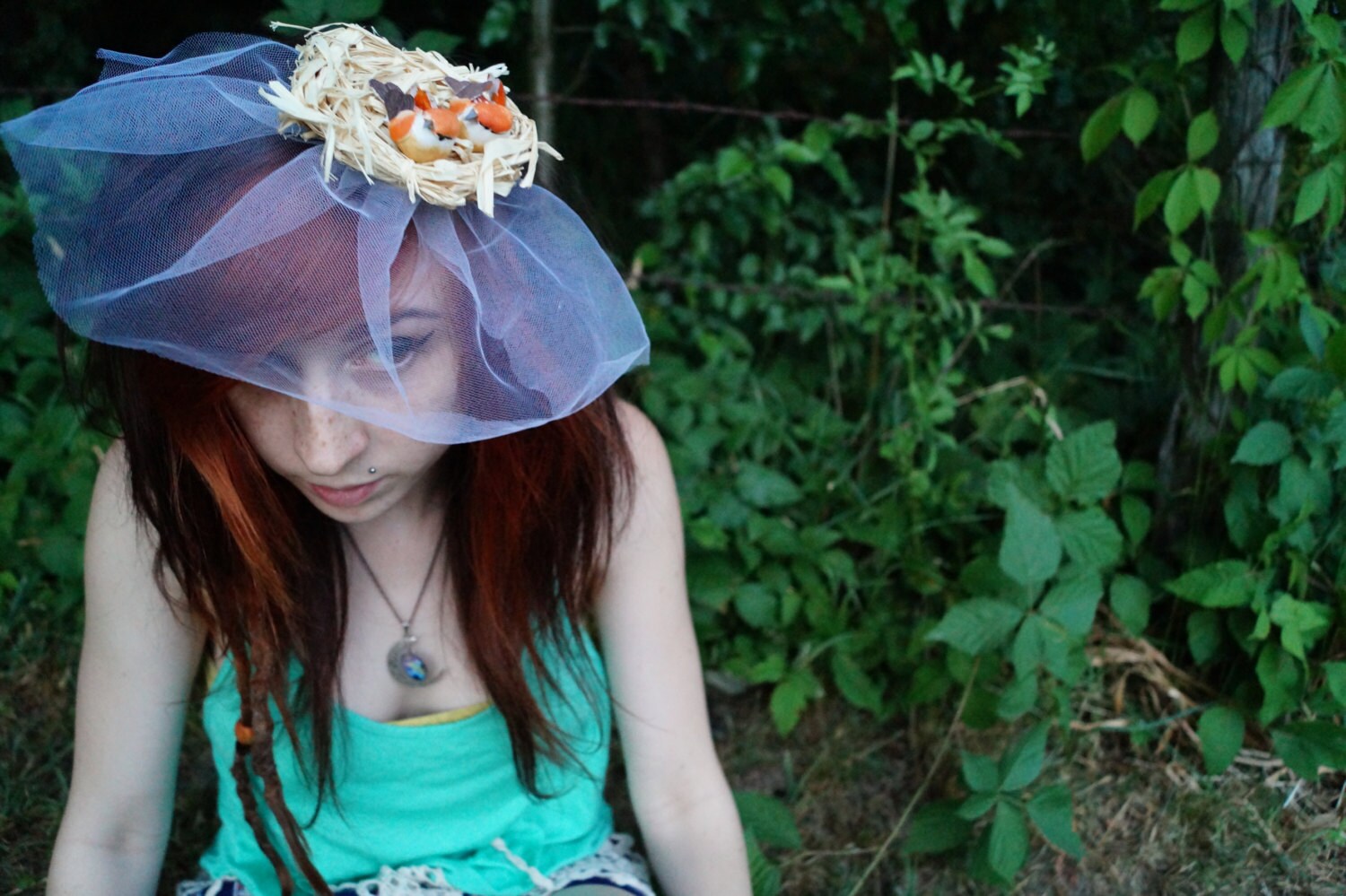 Birdcage Veil with a Bird's Nest by on Etsy