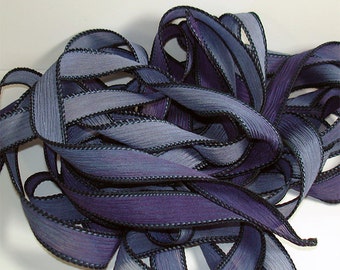 Starry Night 42" hand dyed silk ribbon//Silk wrist wrap bracelet ribbons// Silk wrap ribbons// Silk ribbon //By Color Kissed Silk LLC.