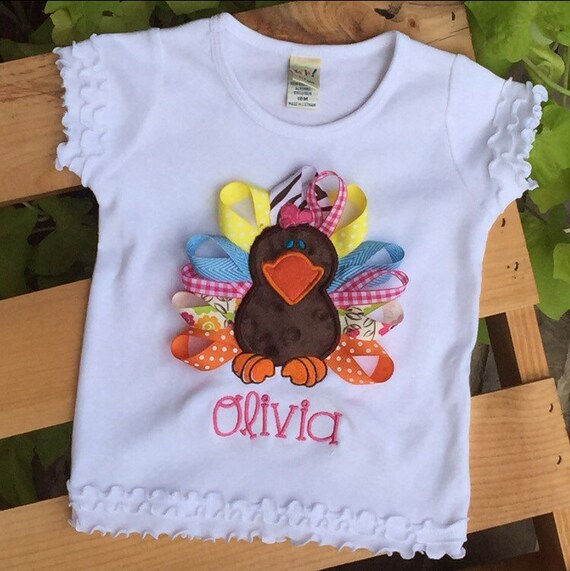 Adorable turkey with ribbons for feathers Thanksgiving shirt