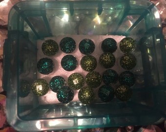 Green gem push pin thumb tacks and storage box glitter push pins