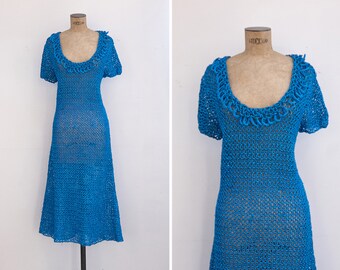 60's Vivid Yellow Handmade Crochet Knit Vest Dress by Handmade main image 0