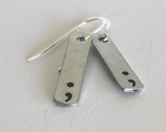 Semicolon earrings, aluminum, lightweight, sterling earwires, suicide prevention, suicide awareness, suicide survival, depression awareness