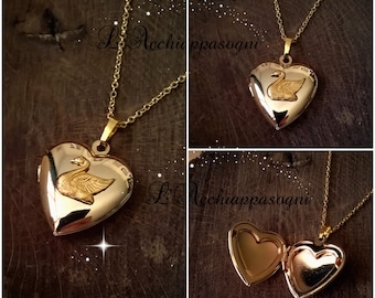The Swan Princess Inspired Odette Locket Necklace - Swan Locket - Heart locket necklace - 18k gold plated brass