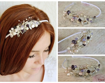 Crystal bridal tiara, Wedding tiara, Pearl crystal headpiece, Prom hair piece, Pearl bridal crown, Sweet 15, Mexican Birthday, Quinceanera