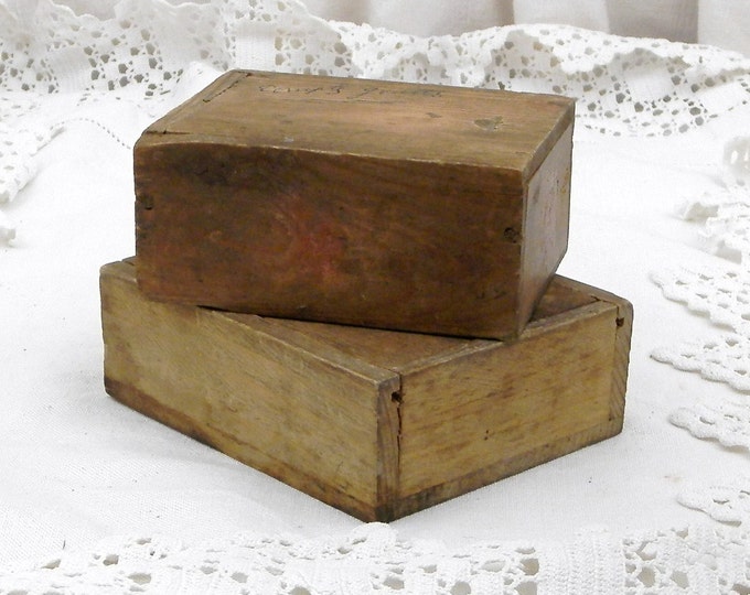 2 Antique French Wooden Boxes with Sliding Lids / French Country Decor / Retro Vintage Home Interior / Trinket, Jewelry Box / Shabby Chateau
