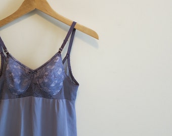 Vintage pinup lingerie bustier bra slip dress DEEP PURPLE lace M 36 A