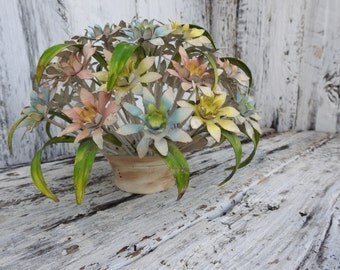 Antique Vintage Florentine Florentia Metal Floral Tole Planter Pot Italy Italian