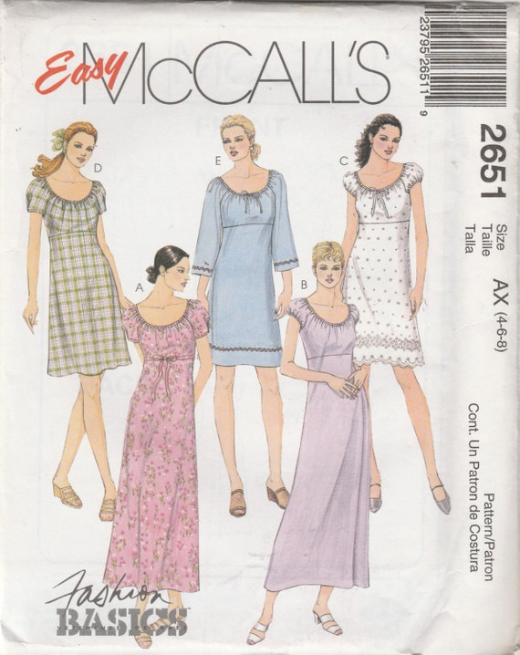 McCall's 2651 Size 4-6-8 Fashion Basics Misses' Dress