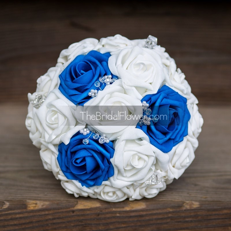 Royal blue bouquet bridesmaid wedding bouquet blue and white