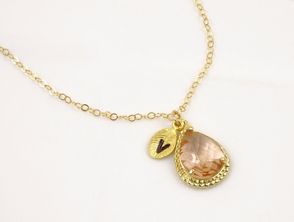 Peach Necklace Blush Wedding Jewelry Champagne by Crystalshadow